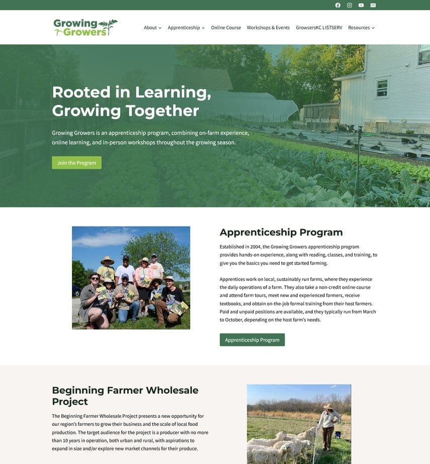 Growing Growers website homepage