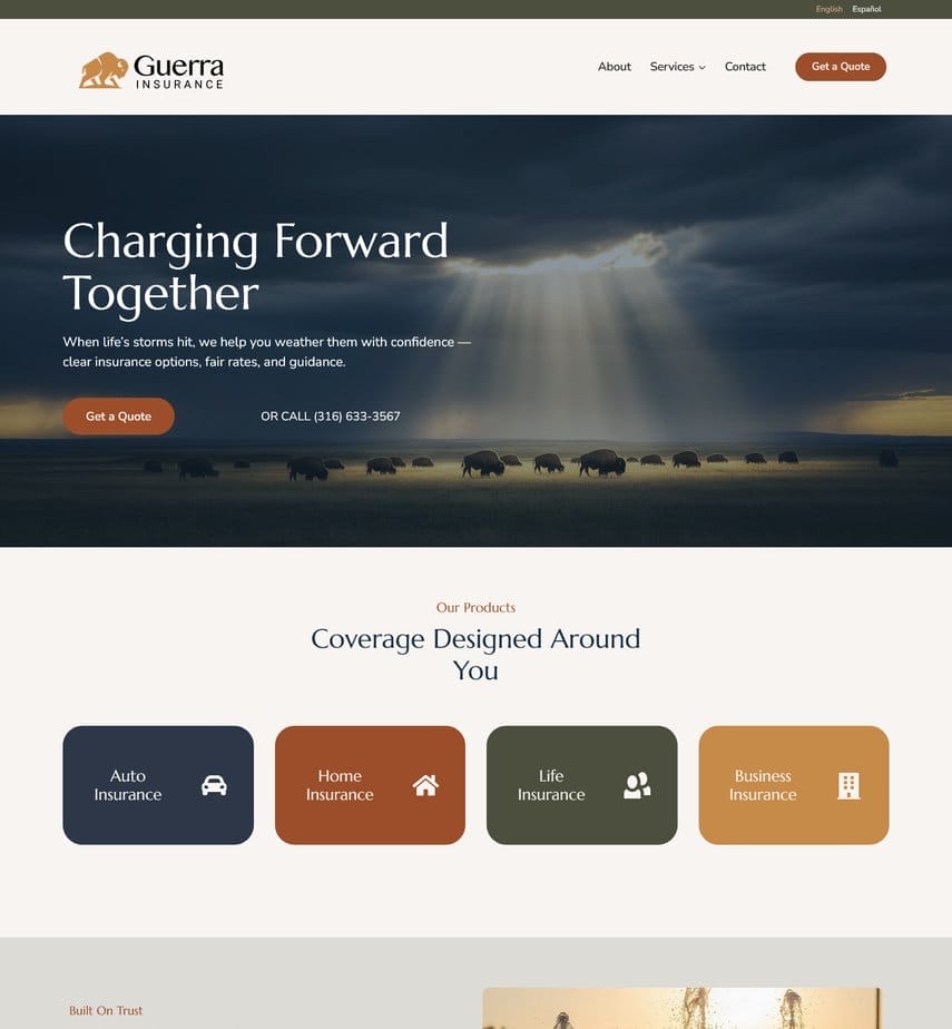 Guerra Insurance Agency website homepage