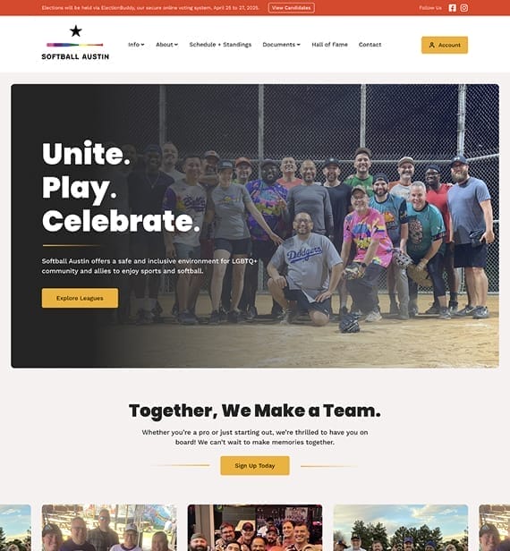 Softball Austin website redesign